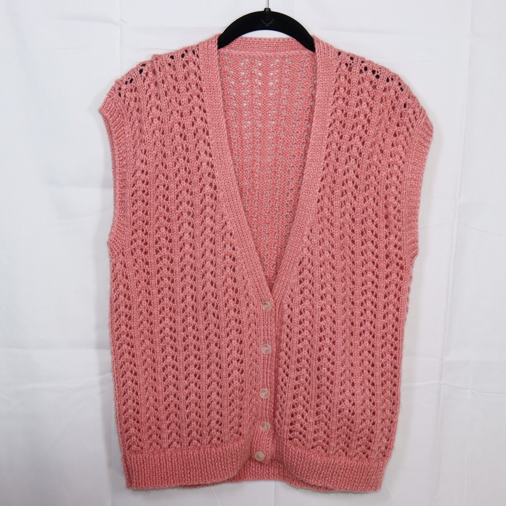 Vintage Pink Knit Sweater‎ Vest Open Knit Button Front